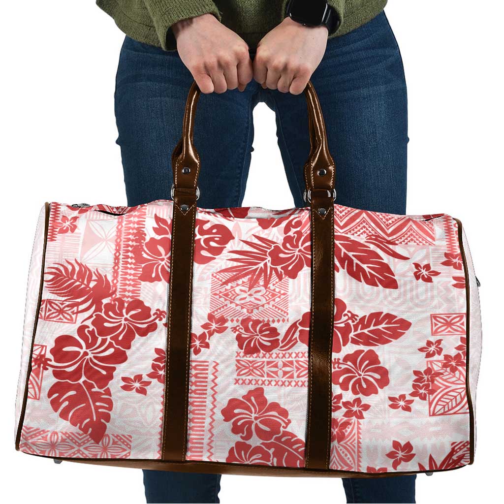 Vintage Hawaii Travel Bag Hibiscus Tapa Tribal With Hawaiian Quilt Pattern Red - Polynesian Pride