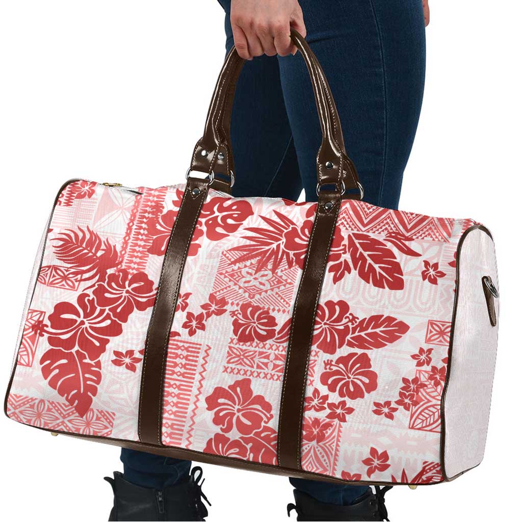 Vintage Hawaii Travel Bag Hibiscus Tapa Tribal With Hawaiian Quilt Pattern Red - Polynesian Pride