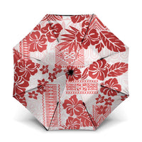 Vintage Hawaii Umbrella Hibiscus Tapa Tribal With Hawaiian Quilt Pattern Red - Polynesian Pride