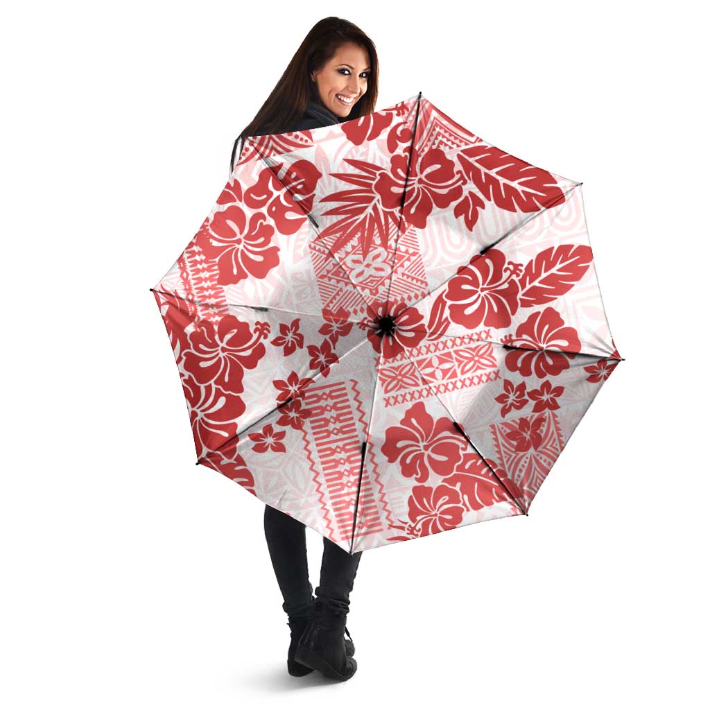 Vintage Hawaii Umbrella Hibiscus Tapa Tribal With Hawaiian Quilt Pattern Red - Polynesian Pride