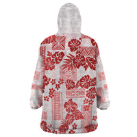 Vintage Hawaii Wearable Blanket Hoodie Hibiscus Tapa Tribal With Hawaiian Quilt Pattern Red LT9 - Polynesian Pride