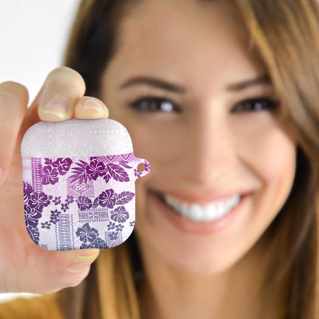 Vintage Hawaii AirPods Case Hibiscus Tapa Tribal With Hawaiian Quilt Pattern Violet - Polynesian Pride