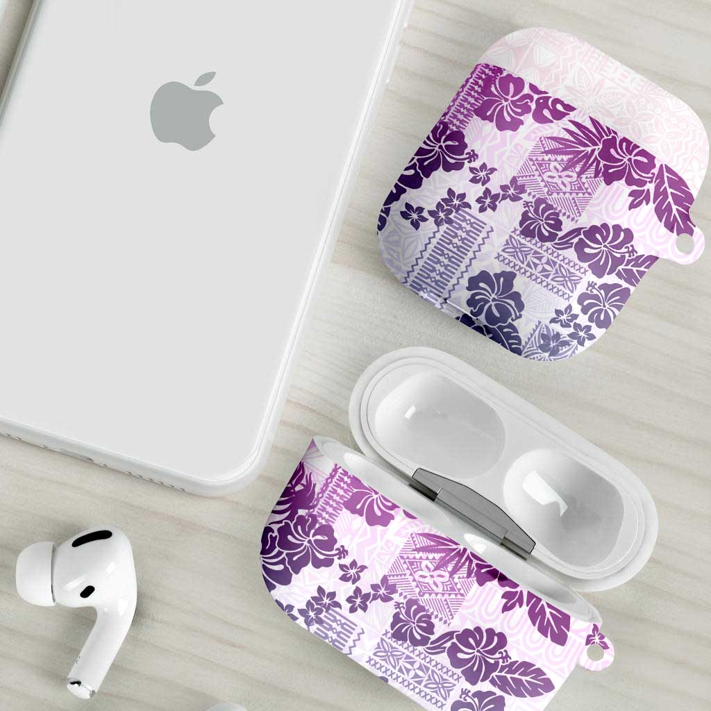 Vintage Hawaii AirPods Case Hibiscus Tapa Tribal With Hawaiian Quilt Pattern Violet - Polynesian Pride