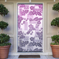 Vintage Hawaii Door Cover Hibiscus Tapa Tribal With Hawaiian Quilt Pattern Violet - Polynesian Pride