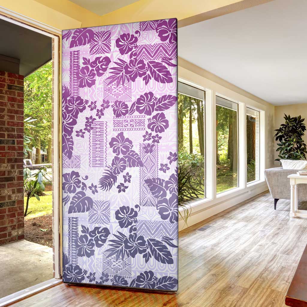 Vintage Hawaii Door Cover Hibiscus Tapa Tribal With Hawaiian Quilt Pattern Violet - Polynesian Pride