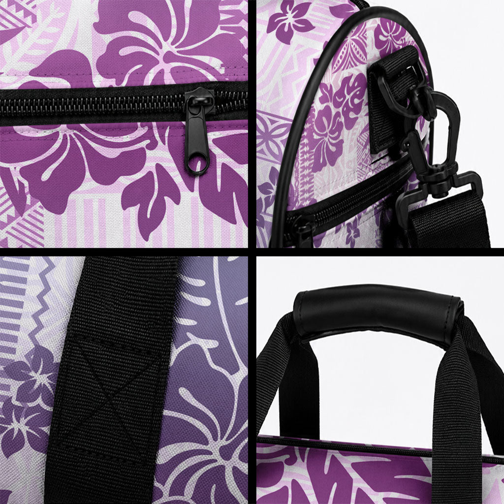 Vintage Hawaii Duffle Bag Hibiscus Tapa Tribal With Hawaiian Quilt Pattern Violet