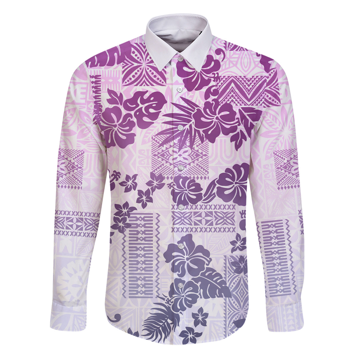 Vintage Hawaii Family Matching Mermaid Dress and Hawaiian Shirt Hibiscus Tapa Tribal With Hawaiian Quilt Pattern Violet LT9 Dad's Shirt - Long Sleeve Violet - Polynesian Pride