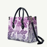 Vintage Hawaii Leather Bag Hibiscus Tapa Tribal With Hawaiian Quilt Pattern Violet - Polynesian Pride