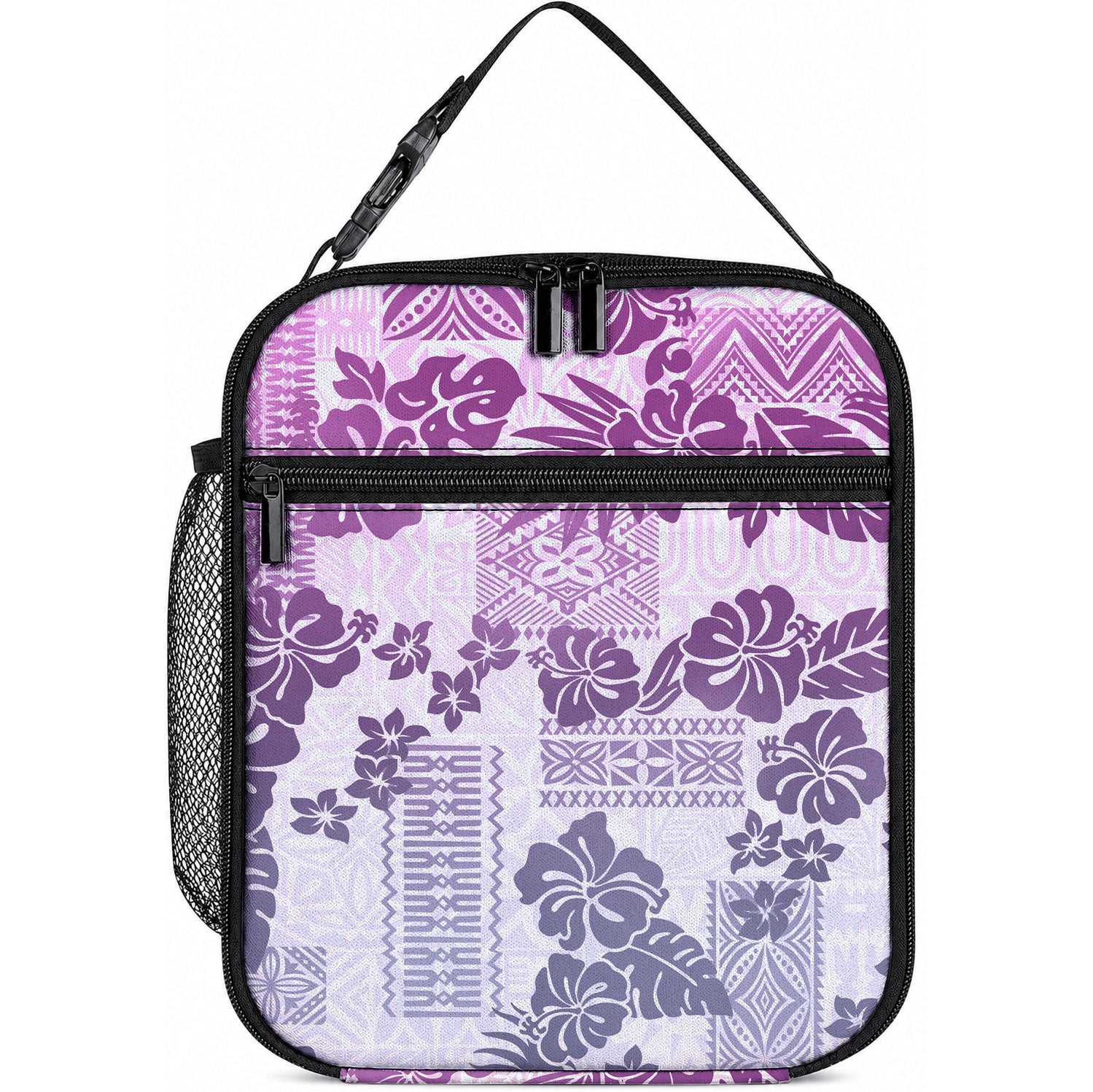 Vintage Hawaii Lunch Bag Hibiscus Tapa Tribal With Hawaiian Quilt Pattern Violet