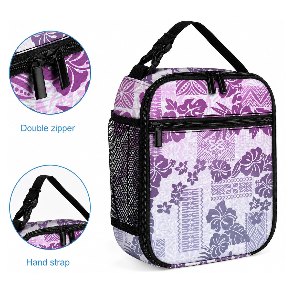 Vintage Hawaii Lunch Bag Hibiscus Tapa Tribal With Hawaiian Quilt Pattern Violet