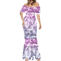 Vintage Hawaii Mermaid Dress Hibiscus Tapa Tribal With Hawaiian Quilt Pattern Violet LT9 - Polynesian Pride