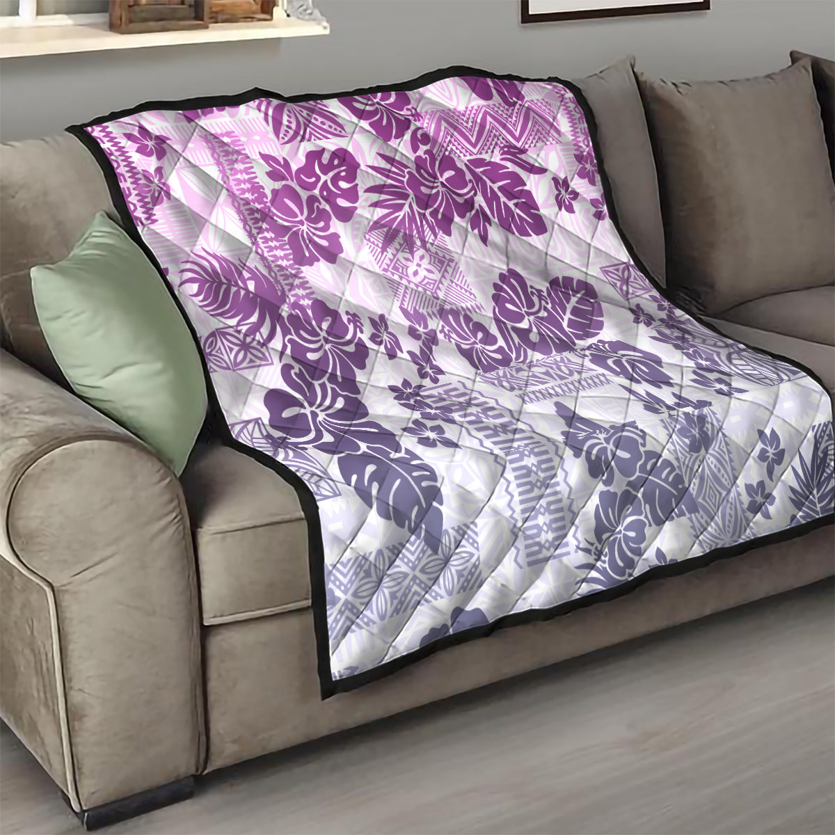 Vintage Hawaii Quilt Hibiscus Tapa Tribal With Hawaiian Quilt Pattern Violet LT9 - Polynesian Pride