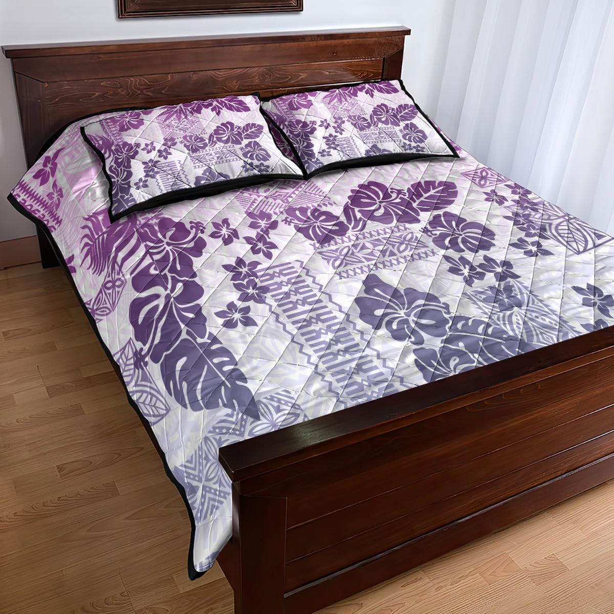 Vintage Hawaii Quilt Bed Set Hibiscus Tapa Tribal With Hawaiian Quilt Pattern Violet LT9 - Polynesian Pride