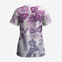 Vintage Hawaii Scrub Top Hibiscus Tapa Tribal With Hawaiian Quilt Pattern Violet - Polynesian Pride
