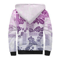 Vintage Hawaii Sherpa Hoodie Hibiscus Tapa Tribal With Hawaiian Quilt Pattern Violet LT9 - Polynesian Pride