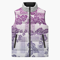 Vintage Hawaii Sleeveless Puffer Jacket Hibiscus Tapa Tribal With Hawaiian Quilt Pattern Violet - Polynesian Pride