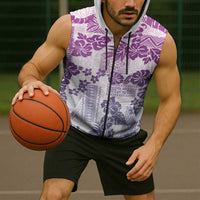 Vintage Hawaii Sleeveless Zip Hoodie Hibiscus Tapa Tribal With Hawaiian Quilt Pattern Violet LT9 - Polynesian Pride