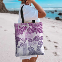 Vintage Hawaii Tote Bag Hibiscus Tapa Tribal With Hawaiian Quilt Pattern Violet - Polynesian Pride