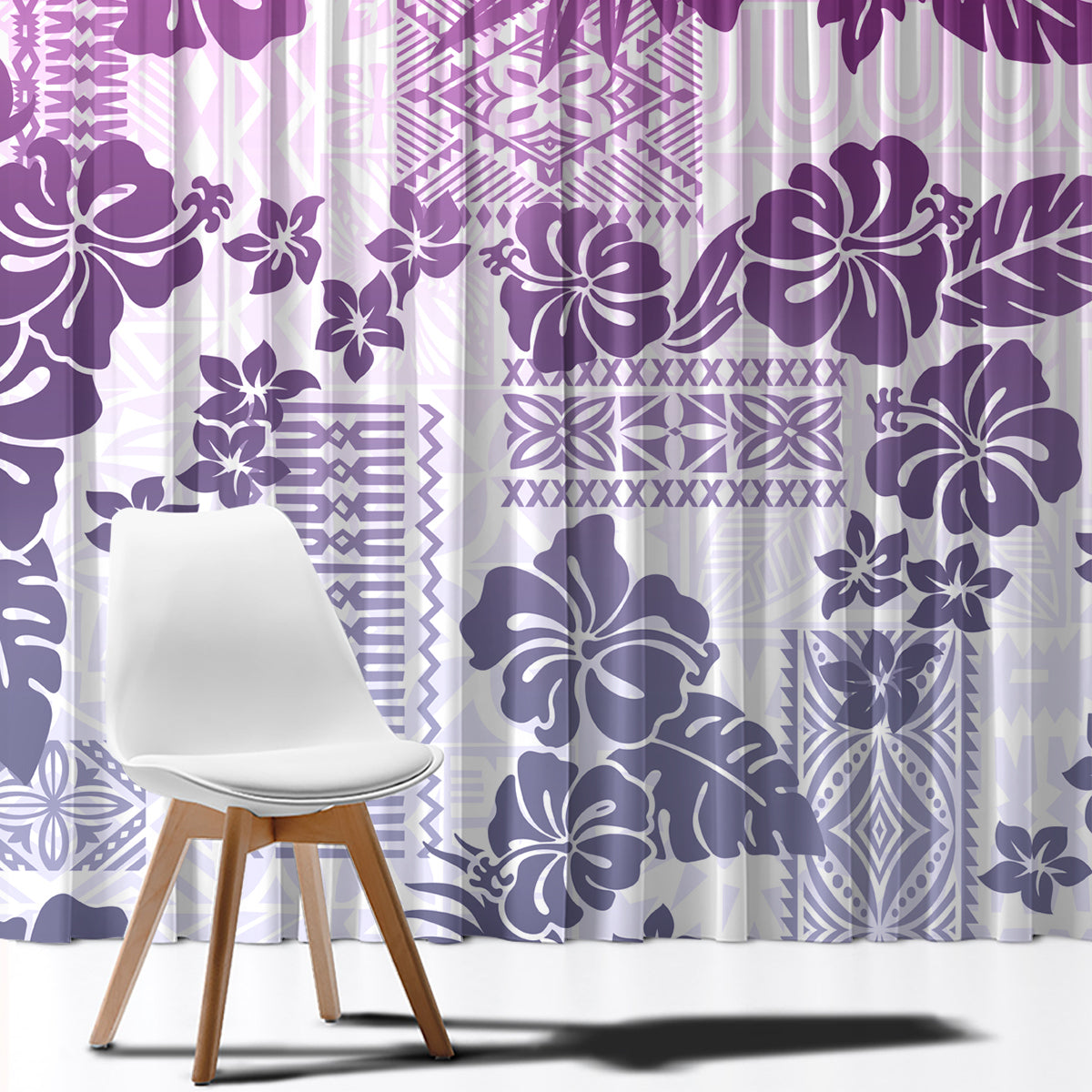 Vintage Hawaii Window Curtain Hibiscus Tapa Tribal With Hawaiian Quilt Pattern Violet LT9 - Polynesian Pride