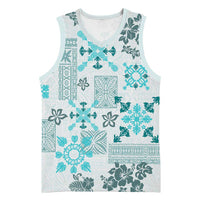 Hawaii Tapa Tribal Basketball Jersey With Hawaiian Quilt Pattern Aqua - Polynesian Pride
