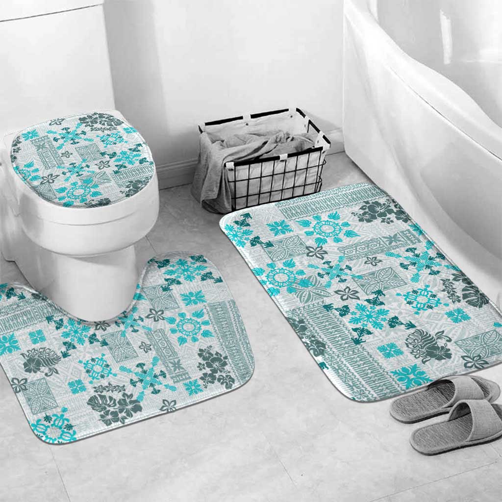 Hawaii Tapa Tribal Bathroom Set With Hawaiian Quilt Pattern Aqua - Polynesian Pride