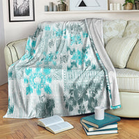 Hawaii Tapa Tribal Blanket With Hawaiian Quilt Pattern Aqua LT9 - Polynesian Pride