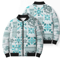 Hawaii Tapa Tribal Bomber Puffer Jacket With Hawaiian Quilt Pattern Aqua - Polynesian Pride