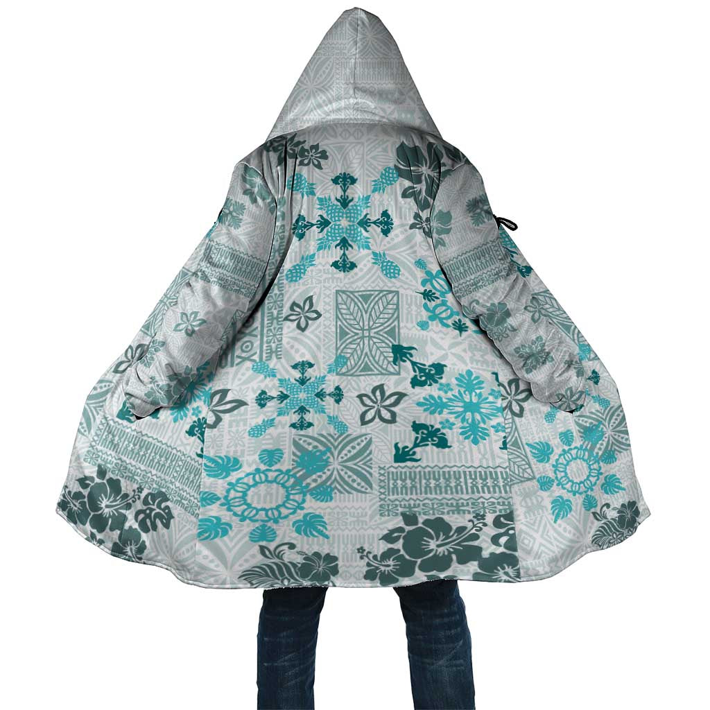Hawaii Tapa Tribal Cloak With Hawaiian Quilt Pattern Aqua - Polynesian Pride