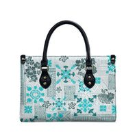 Hawaii Tapa Tribal Leather Bag With Hawaiian Quilt Pattern Aqua - Polynesian Pride