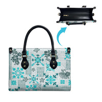 Hawaii Tapa Tribal Leather Bag With Hawaiian Quilt Pattern Aqua - Polynesian Pride