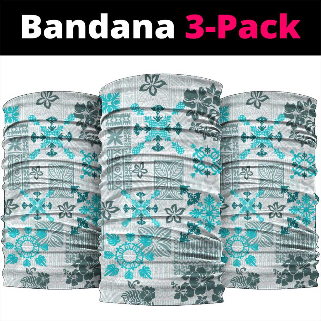 Hawaii Tapa Tribal Neck Gaiter With Hawaiian Quilt Pattern Aqua - Polynesian Pride