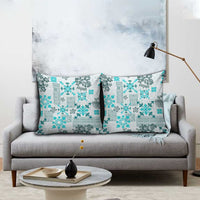 Hawaii Tapa Tribal Pillow Cover With Hawaiian Quilt Pattern Aqua LT9 - Polynesian Pride