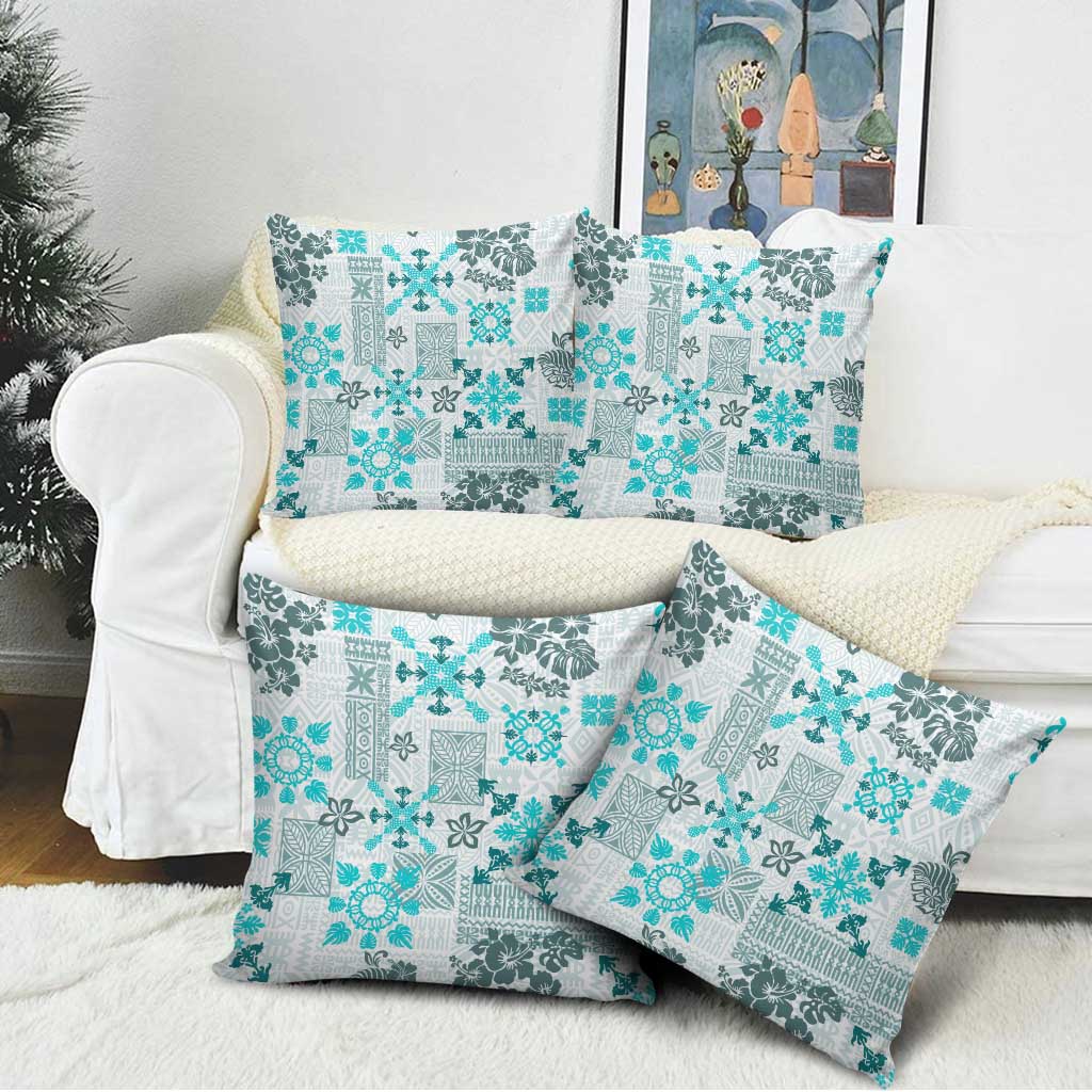 Hawaii Tapa Tribal Pillow Cover With Hawaiian Quilt Pattern Aqua LT9 - Polynesian Pride