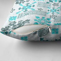Hawaii Tapa Tribal Pillow Cover With Hawaiian Quilt Pattern Aqua LT9 - Polynesian Pride