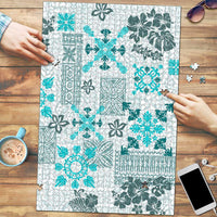 Hawaii Tapa Tribal Puzzle With Hawaiian Quilt Pattern Aqua - Polynesian Pride