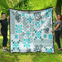 Hawaii Tapa Tribal Quilt With Hawaiian Quilt Pattern Aqua LT9 - Polynesian Pride
