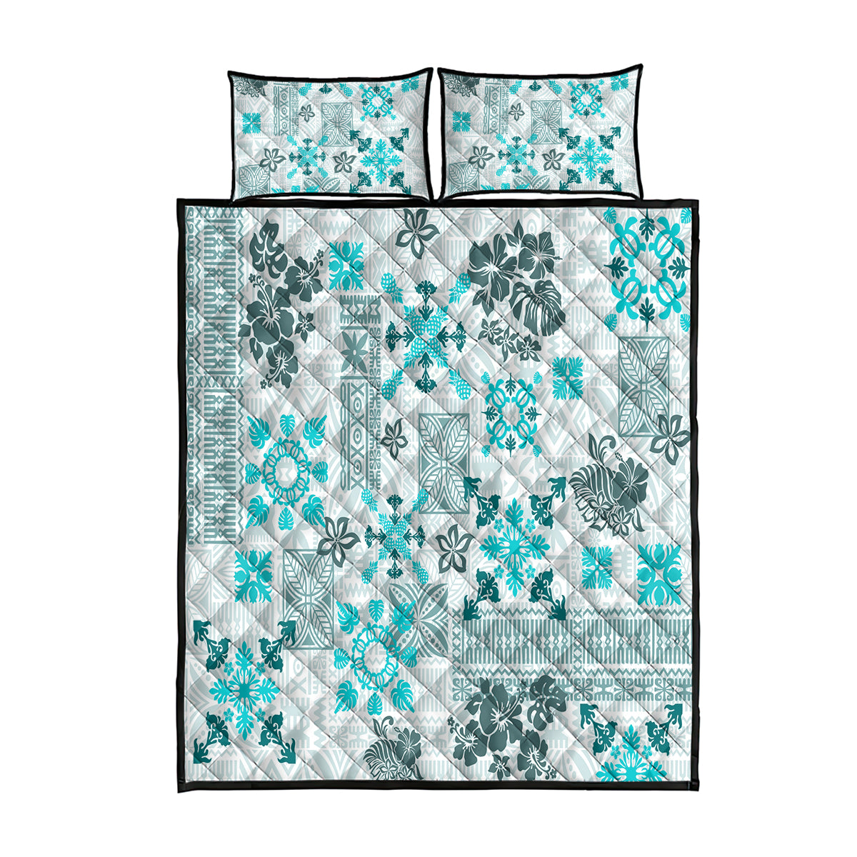 Hawaii Tapa Tribal Quilt Bed Set With Hawaiian Quilt Pattern Aqua LT9 Aqua - Polynesian Pride