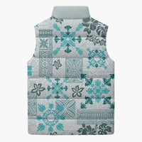 Hawaii Tapa Tribal Sleeveless Puffer Jacket With Hawaiian Quilt Pattern Aqua - Polynesian Pride