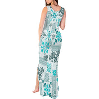 Hawaii Tapa Tribal Tank Maxi Dress With Hawaiian Quilt Pattern Aqua LT9 - Polynesian Pride
