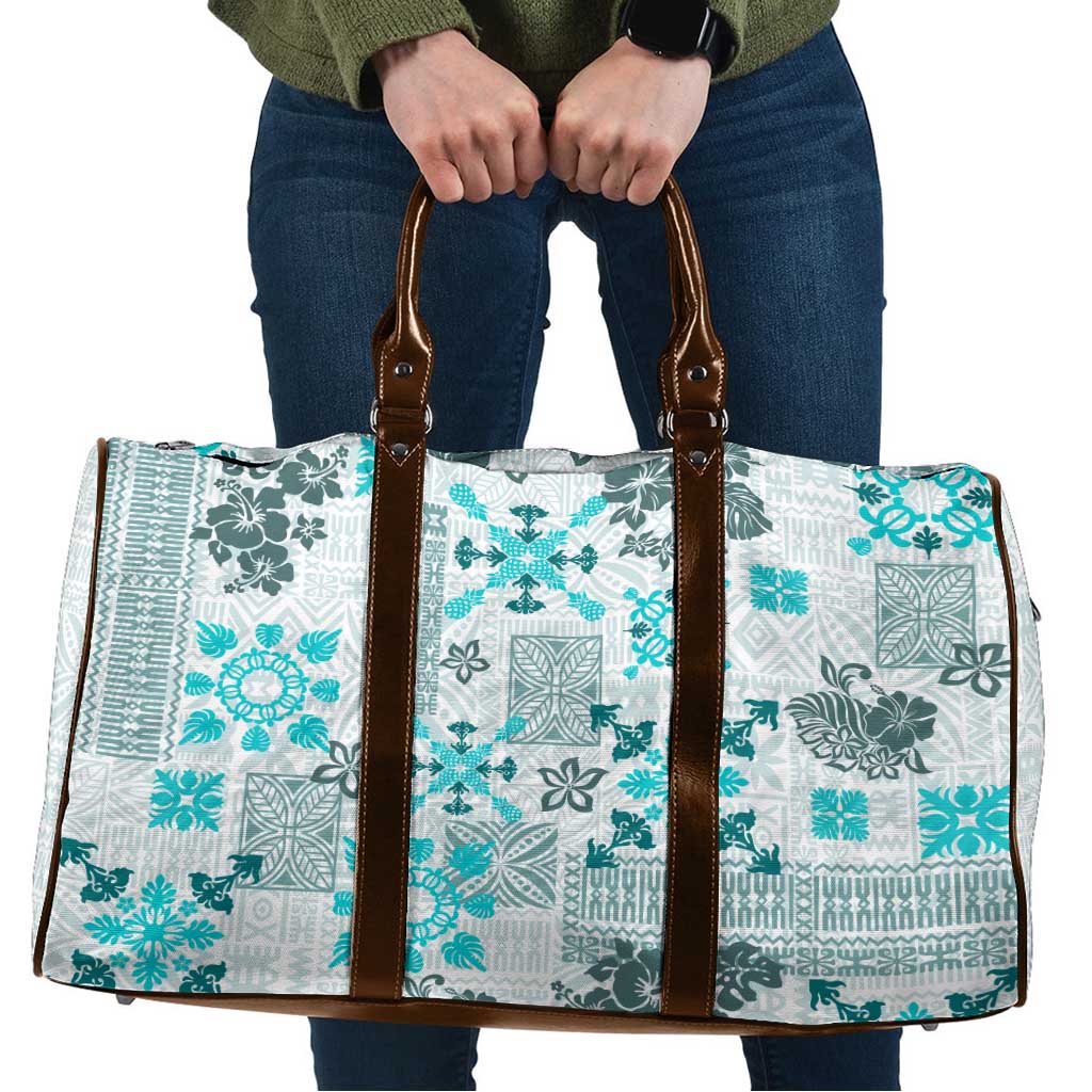Hawaii Tapa Tribal Travel Bag With Hawaiian Quilt Pattern Aqua - Polynesian Pride