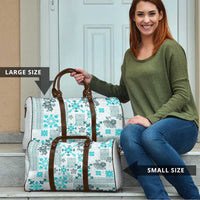 Hawaii Tapa Tribal Travel Bag With Hawaiian Quilt Pattern Aqua - Polynesian Pride