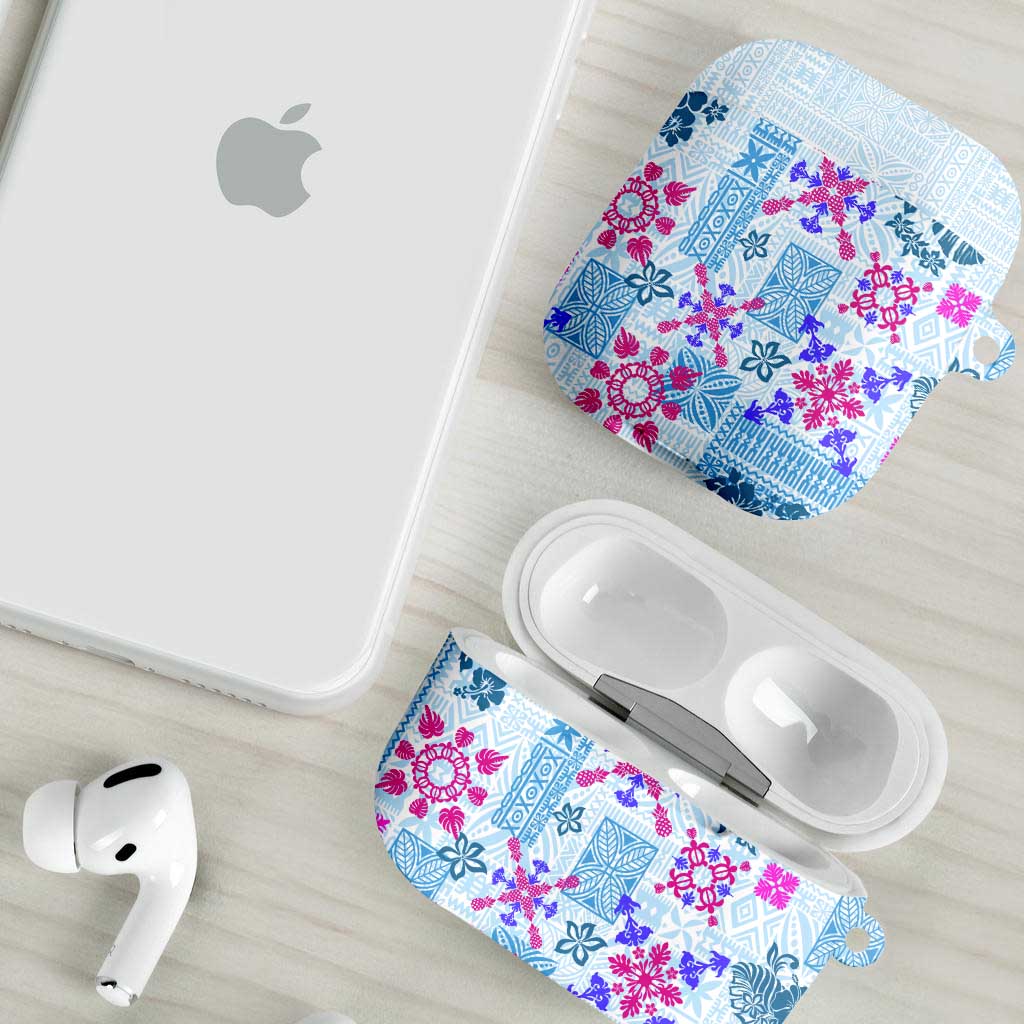 Hawaii Tapa Tribal AirPods Case With Hawaiian Quilt Pattern Blue - Polynesian Pride