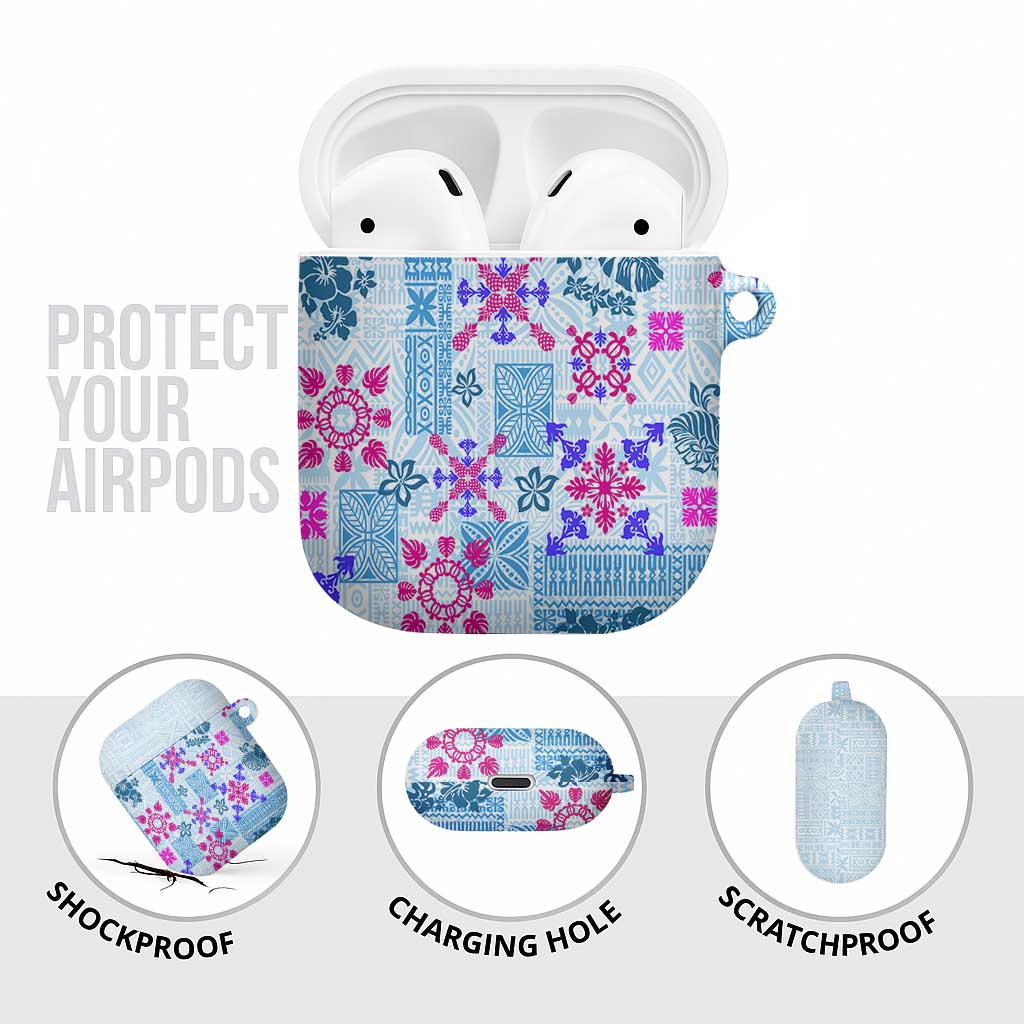Hawaii Tapa Tribal AirPods Case With Hawaiian Quilt Pattern Blue - Polynesian Pride