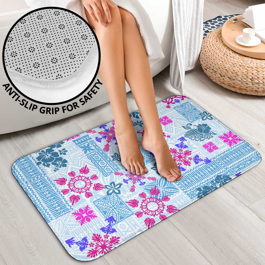 Hawaii Tapa Tribal Bathroom Set With Hawaiian Quilt Pattern Blue - Polynesian Pride