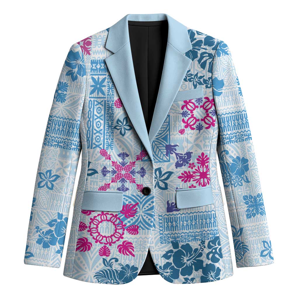 Hawaii Tapa Tribal Blazer With Hawaiian Quilt Pattern Blue LT9 Unisex Blue - Polynesian Pride