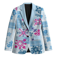 Hawaii Tapa Tribal Blazer With Hawaiian Quilt Pattern Blue LT9 Unisex Blue - Polynesian Pride