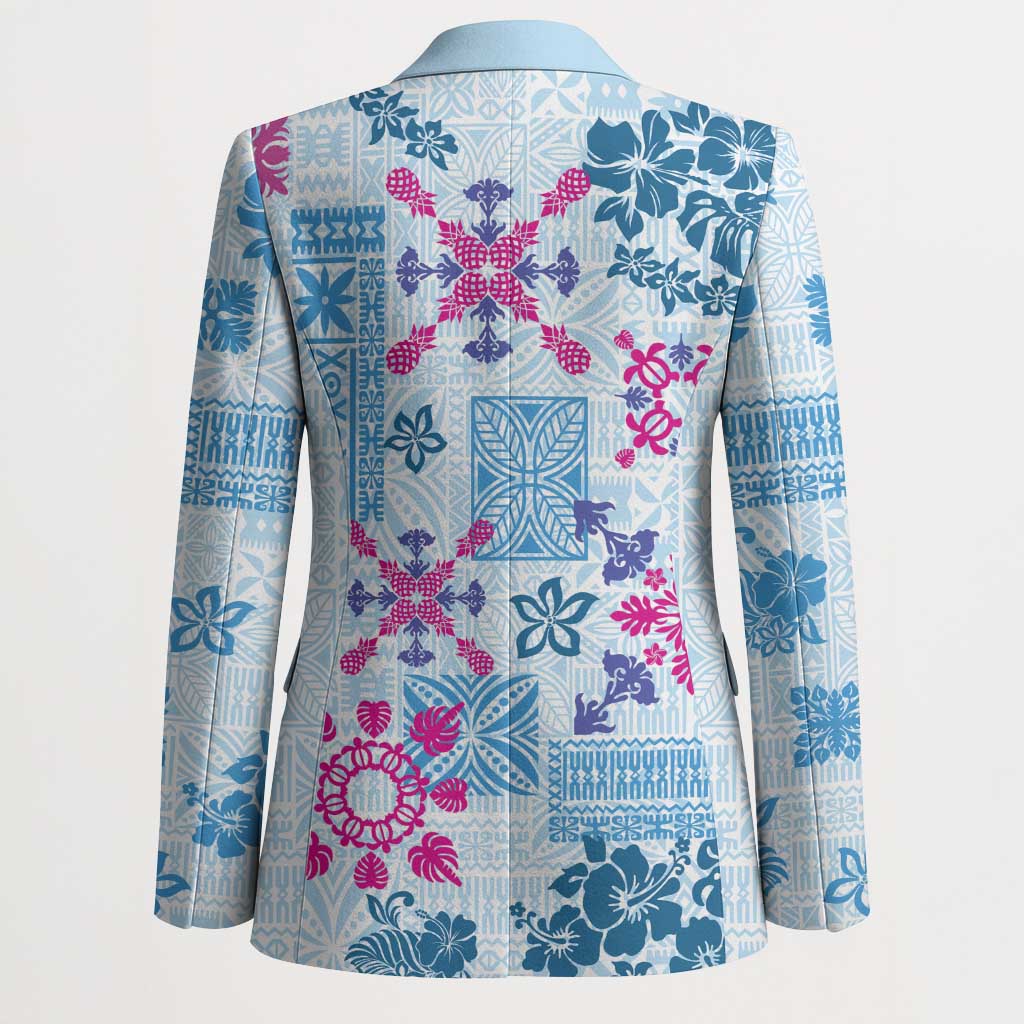 Hawaii Tapa Tribal Blazer With Hawaiian Quilt Pattern Blue LT9 - Polynesian Pride