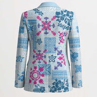 Hawaii Tapa Tribal Blazer With Hawaiian Quilt Pattern Blue LT9 - Polynesian Pride