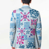 Hawaii Tapa Tribal Blazer With Hawaiian Quilt Pattern Blue LT9 - Polynesian Pride