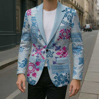 Hawaii Tapa Tribal Blazer With Hawaiian Quilt Pattern Blue LT9 - Polynesian Pride